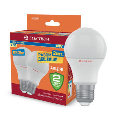 Комплект ламп светодиодных Electrum стандартных LS-8 8W E27 3000K алюмопл. корп. 2шт. A-LS-1887