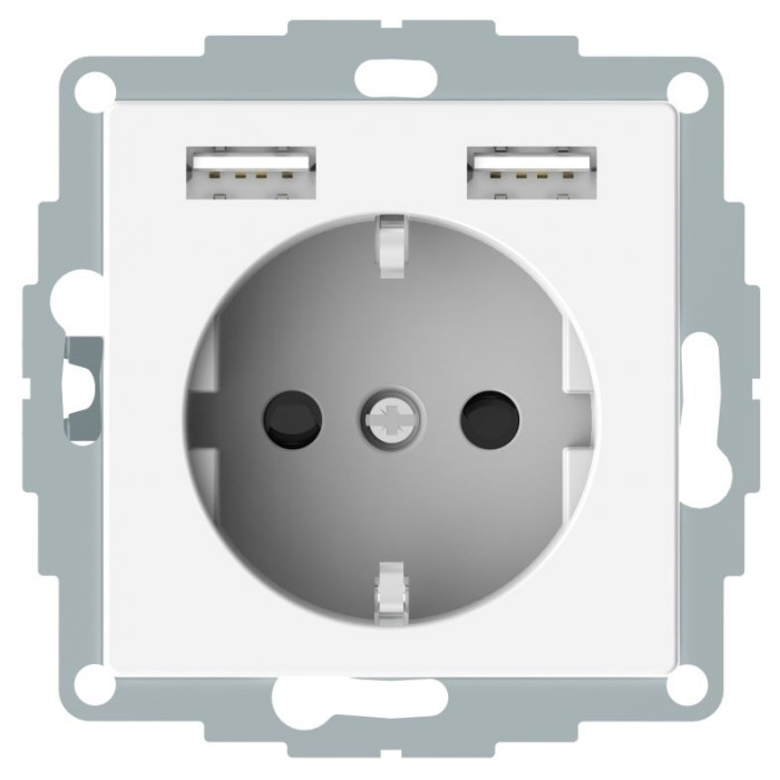 Розетка Merten System M з заземленням та USB A+A полярно-білий