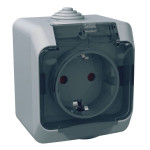 Розетка Schneider Electric Cedar Plus с заземлением и з/шторками IP44 16А серый