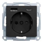 Механізм розетки Merten System M Schuko з подвійною USB-зарядкою тип А+С чорний матовий