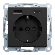 Механизм розетки Merten System M Schuko с двойной USB-зарядкой тип А+С черный матовый