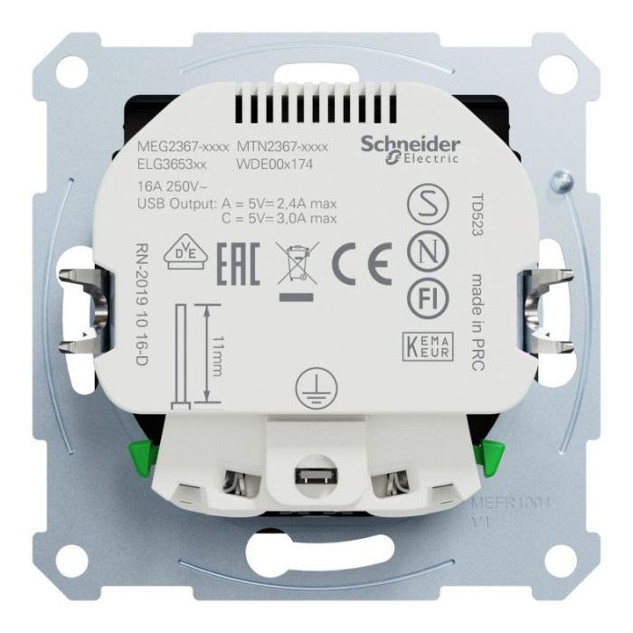 Механізм розетки Merten System M Schuko з подвійною USB-зарядкою тип А+С чорний матовий
