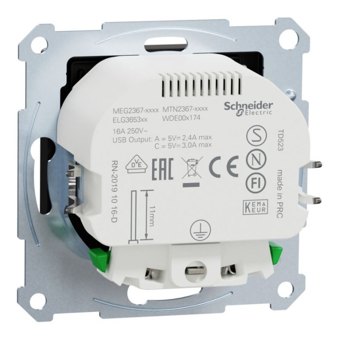 Механізм розетки Merten System M Schuko з подвійною USB-зарядкою тип А+С чорний матовий