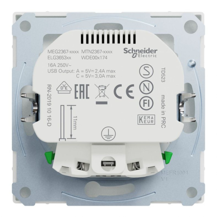 Розетка Merten D-Life з заземленням та USB A+C матовий білий