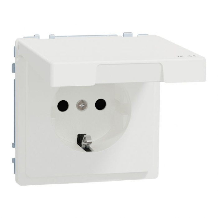 Розетка Merten System M Schuko IP44 з відкидною кришкою матовий білий