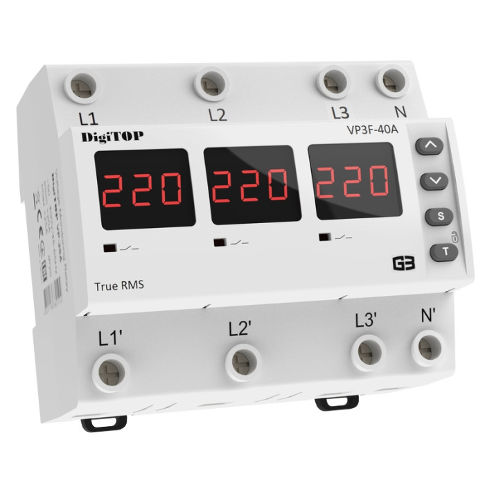 Реле контролю напруги трифазне DigiTOP 40А (VP-3F40A-M6R)