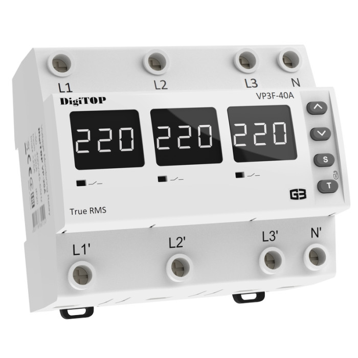 Реле контролю напруги трифазне DigiTOP 40А (VP-3F40A-M6W)