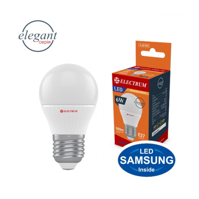 Лампа світлодіодна куля ELECTRUM 6W E27 3000K  A-LB-1010