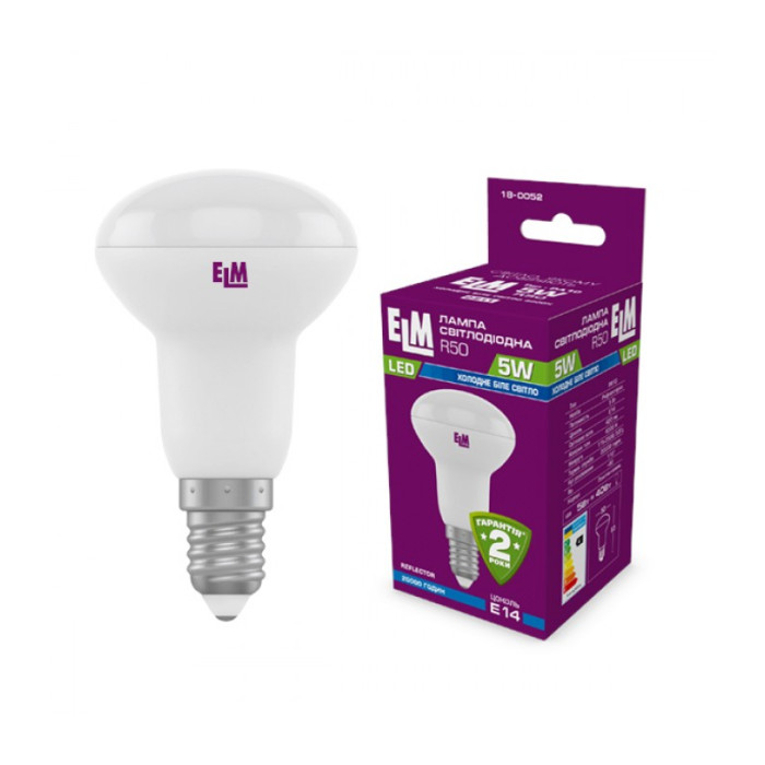 Лампа светодиодная ELM рефлекторная R50 PA-10 5W E14 4000K алюмопл. корп. 18-0052