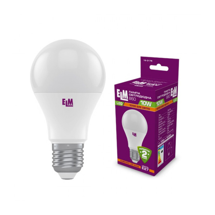Лампа светодиодная стандартная ELM 10W E27 3000K 18-0176