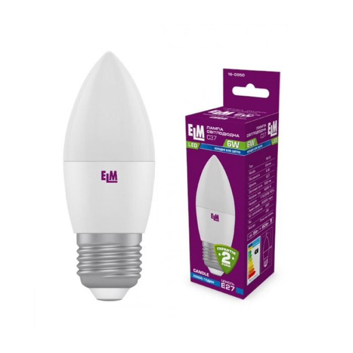 Лампа светодиодная ELM свеча PA10 6W E27 4000K алюмопластиковый корп. 18-0050