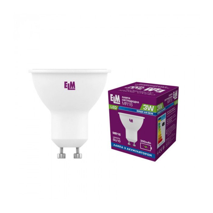 Лампа світлодіодна з акумулятором ELM MR16 3W GU10 4000K (18-0197)