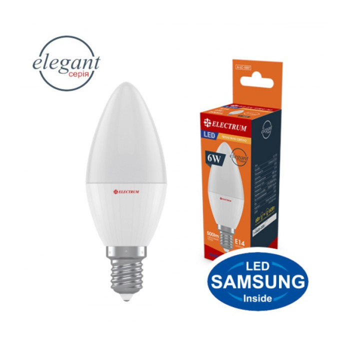Лампа світлодіодна свічка ELECTRUM 6W E14 3000K A-LC-1007