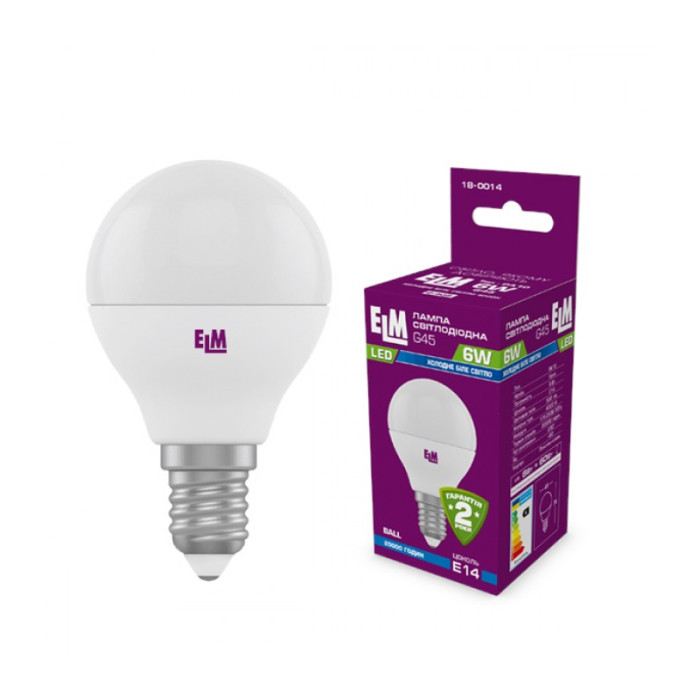 Лампа світлодіодна куля  ELM 6W E14 4000K 18-0014