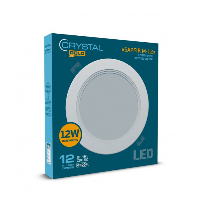 Світильник стельовий світлодіодний вбудований круглий CRYSTAL GOLD SAPFIR M- 12W  6500K  DNL-027