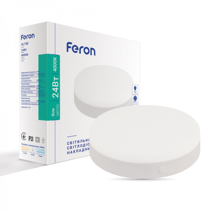 Накладний світлодіодний світильник Feron AL708 24Вт 4000К IP20 білий