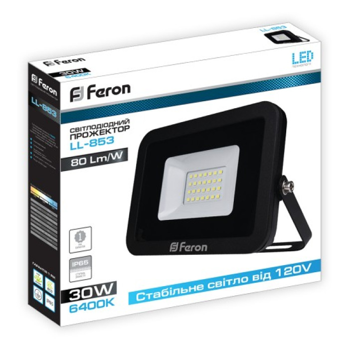 Світлодіодний прожектор Feron LL-853 30Вт 6400K IP65 чорний