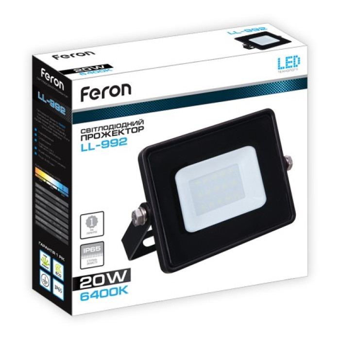 Світлодіодний прожектор Feron LL-992 20Вт 6400K IP65 чорний