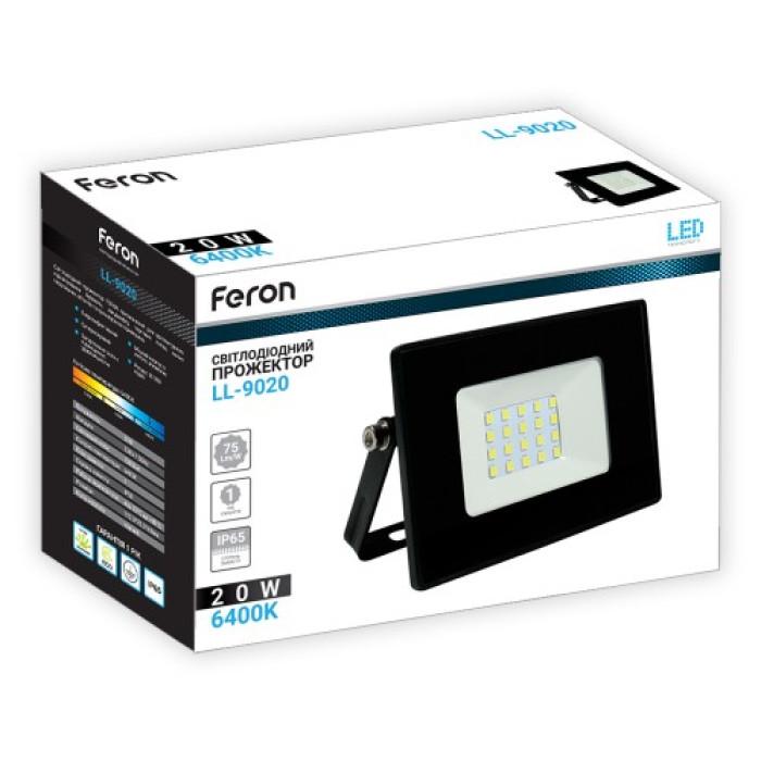 Світлодіодний прожектор Feron LL-9020 20Вт 6400K IP65 чорний