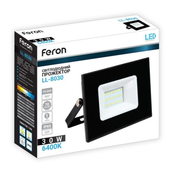 Світлодіодний прожектор Feron LL-8030 20Вт 6400K IP65 чорний