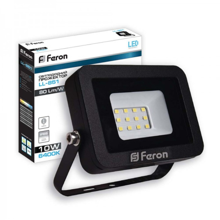 Світлодіодний прожектор Feron LL-851 10Вт 6400K IP65 чорний