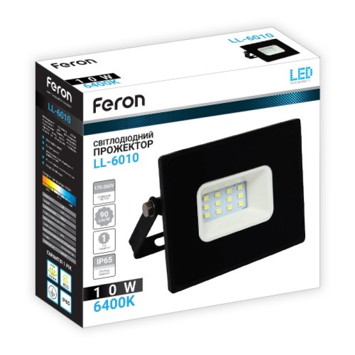 Світлодіодний прожектор Feron LL-6010 10Вт 6400K IP65 чорний
