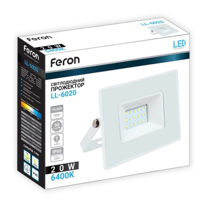 Светодиодный прожектор Feron LL-6020 20Вт 6400K IP65 белый