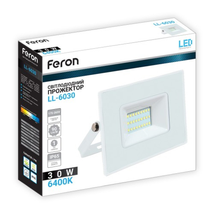 Світлодіодний прожектор Feron LL-6030 30Вт 6400K IP65 білий