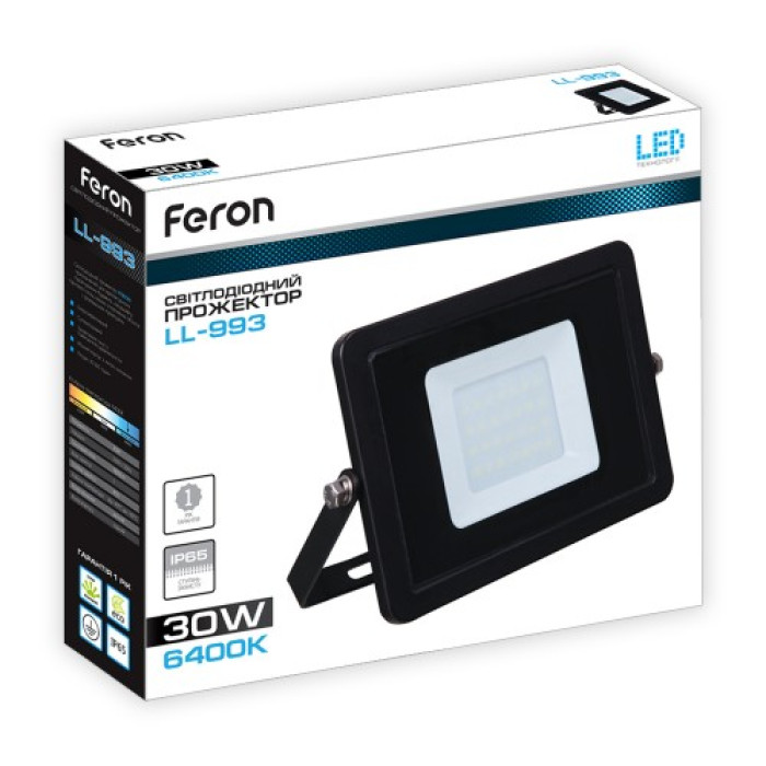 Світлодіодний прожектор Feron LL-993 30Вт 6400K IP65 чорний