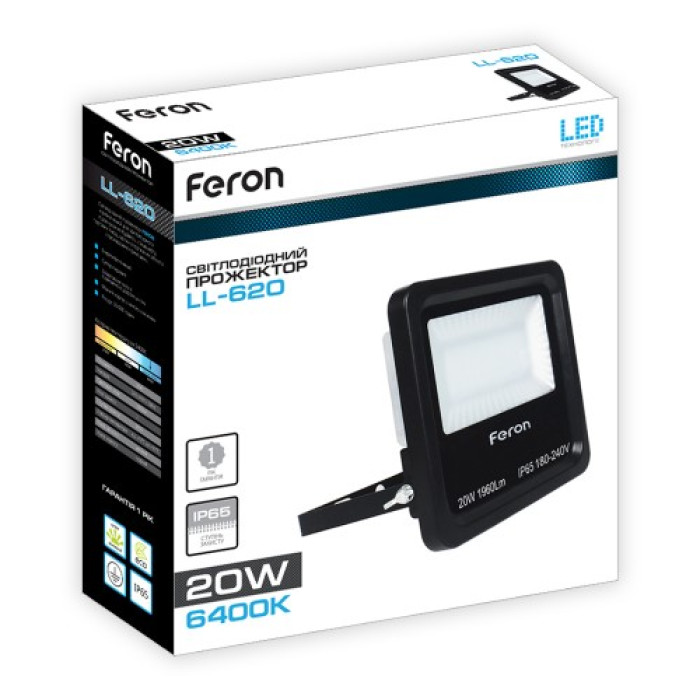 Светодиодный прожектор Feron LL-620 20Вт 6400K IP65 черный