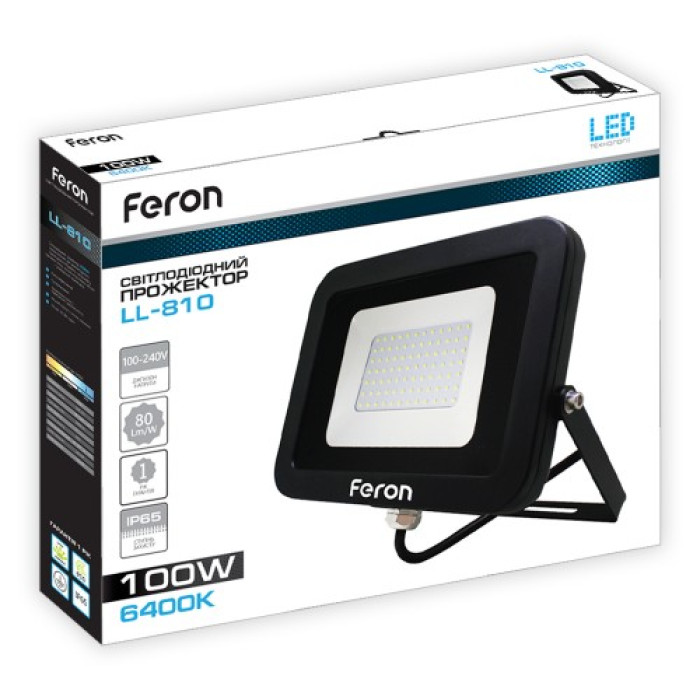 Світлодіодний прожектор Feron LL-810 100Вт 6400K IP65 чорний