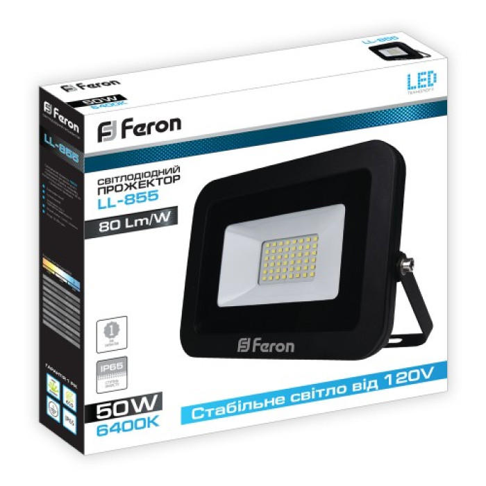 Светодиодный прожектор Feron LL-855 50Вт 6400K IP65 черный
