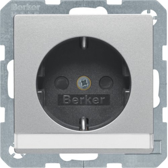 Розетка Berker з з/к, зах.контактів з полем д/надпису, 16А/250В, алюміній, Q.х