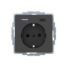 Розетка Berker з з/к 16А/250В + 2-поста USB A-С /3A антрацит Q.x
