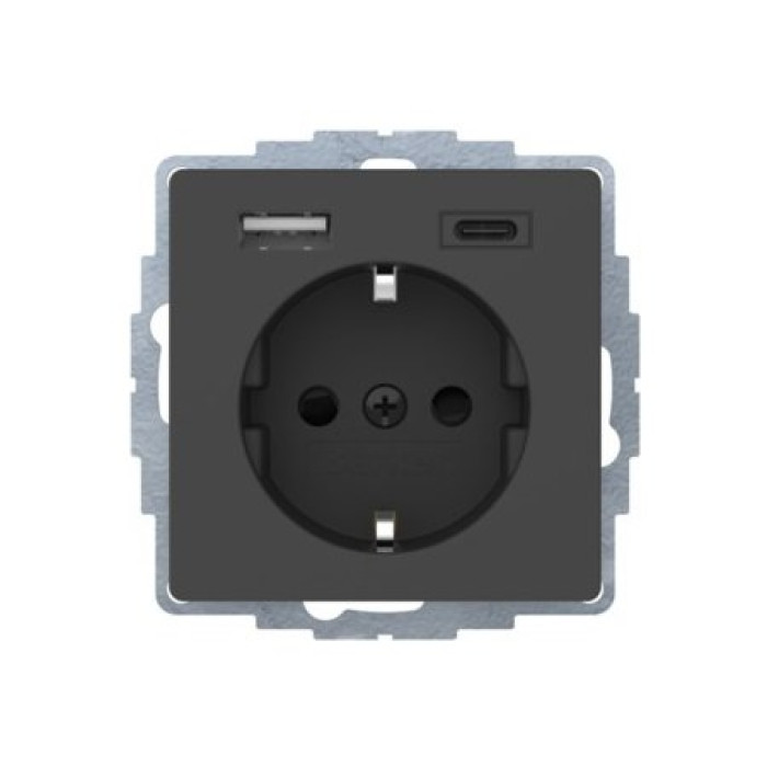 Розетка Berker з з/к 16А/250В + 2-поста USB A-С /3A антрацит Q.x