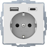 Розетка Berker с з/к 16А/250В + 2-поста USB A-С /3A пол. белизна Q.x