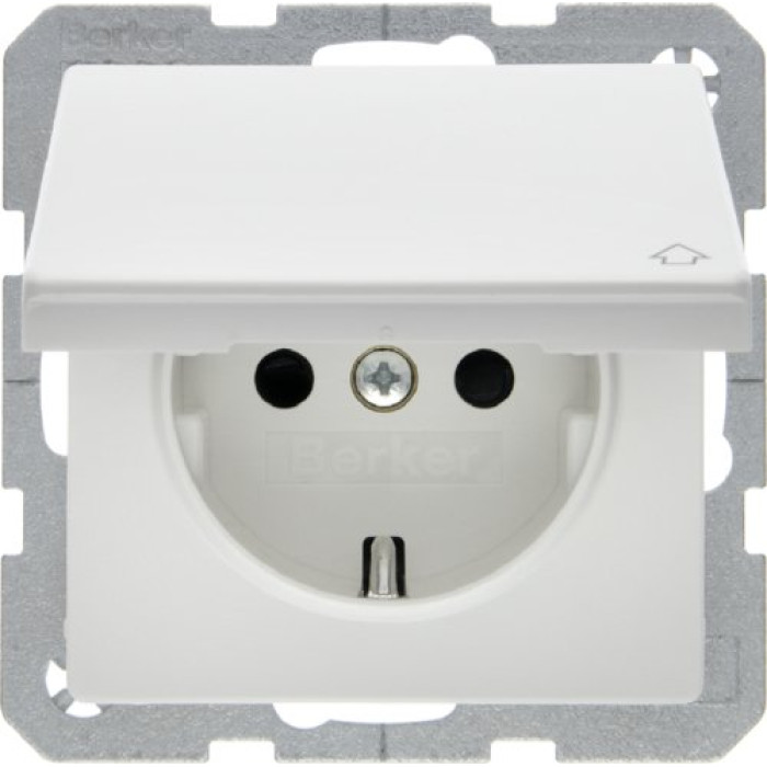 Розетка Berker с ж/к с крышкой, 16А/250В, пол. белизна, Q.х