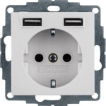 Розетка Berker с ж/к 16А/250В + 2-поста USB/2.4A, пол.белье Q.x