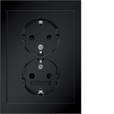 Розетка с/к 2X, защита контактов, цельная, черная 16А/250В R.3 Berker