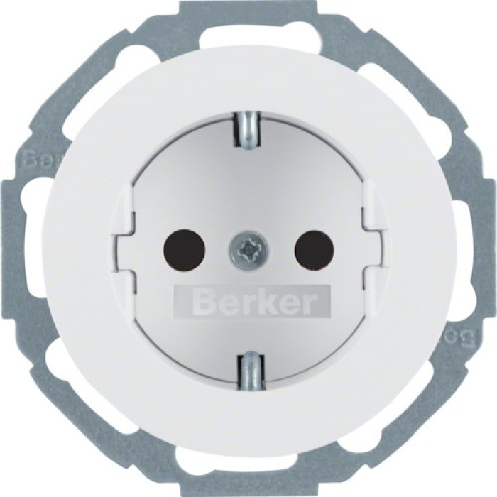 Розетка Berker з з/к, зах.контактів, 16А/250В, пол. білизна, R.Classic