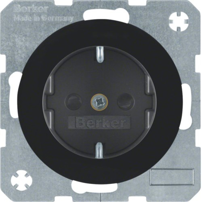 Розетка Berker з з/к, зах.контактів, 16А/250В, чорна, R.1/R.3