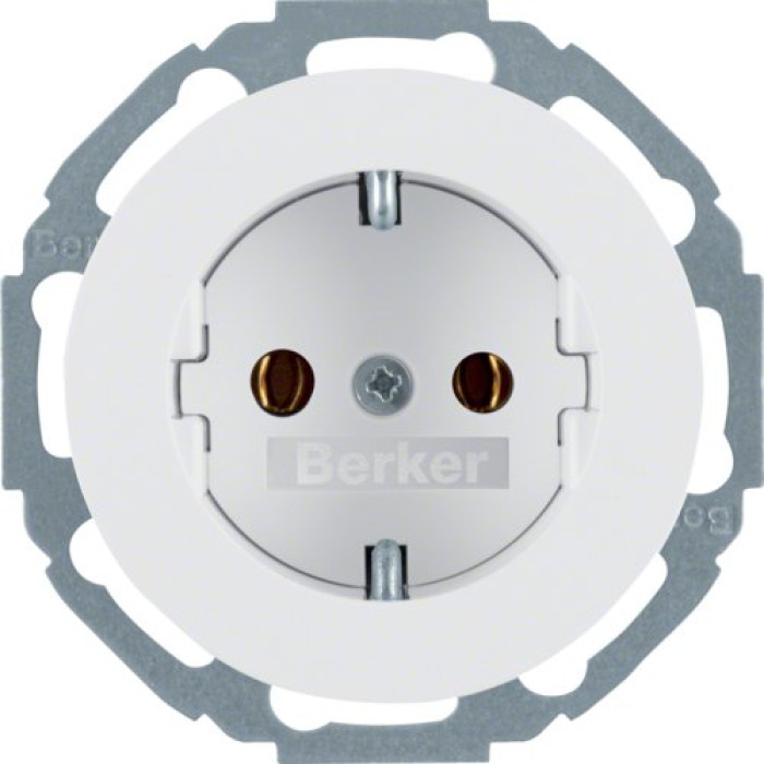 Розетка Berker з з/к з нахилом на 45град., 16А/250В, пол. білизна, R.1/R.3