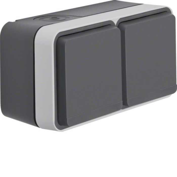 Розетка с з/к двойная горизонтальная IP55 серая 16А/250В W.1