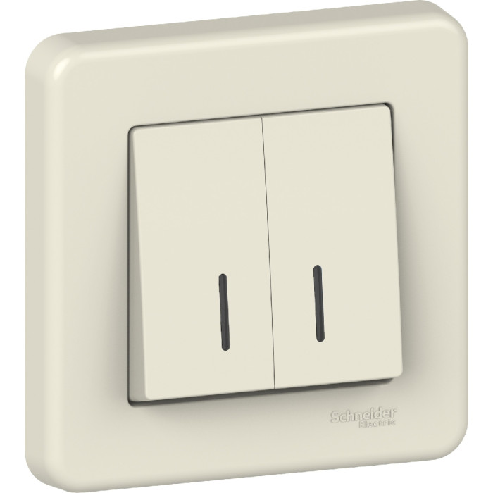 Вимикач Schneider Electric Leona 2-клавішний з підсвіткою крем