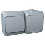 Розетка + выключатель Schneider Electric Cedar Plus с заземлением и и з/шторками IP44 16А серый