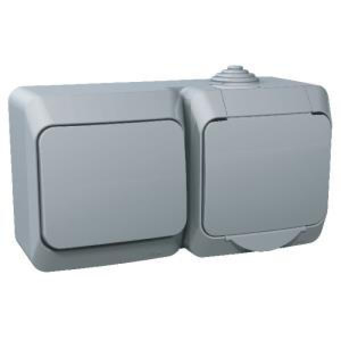 Розетка + вимикач Schneider Electric Cedar Plus із заземленням і і з/шторками IP44 16А сірий