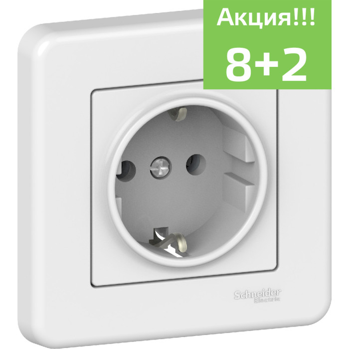(АКЦІЯ!!! 8 + 2 шт.) Розетка Schneider Electric Leona з заземлення. білий