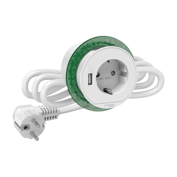 Блок розеточный Schneider Unica New System+ (2К+З)+USB тип А белый