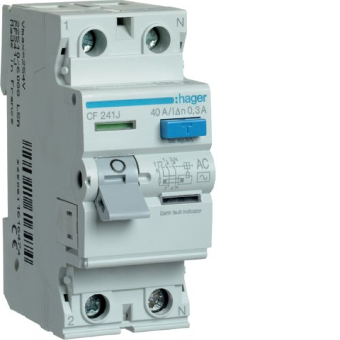 Дифференциальное реле (УЗО) Hager 2P 40А 300mA AC
