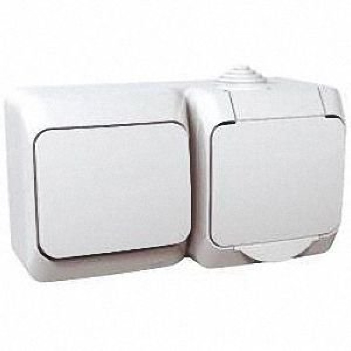 Розетка + вимикач Schneider Electric Cedar Plus із заземленням і і з/шторками IP44 16А білий